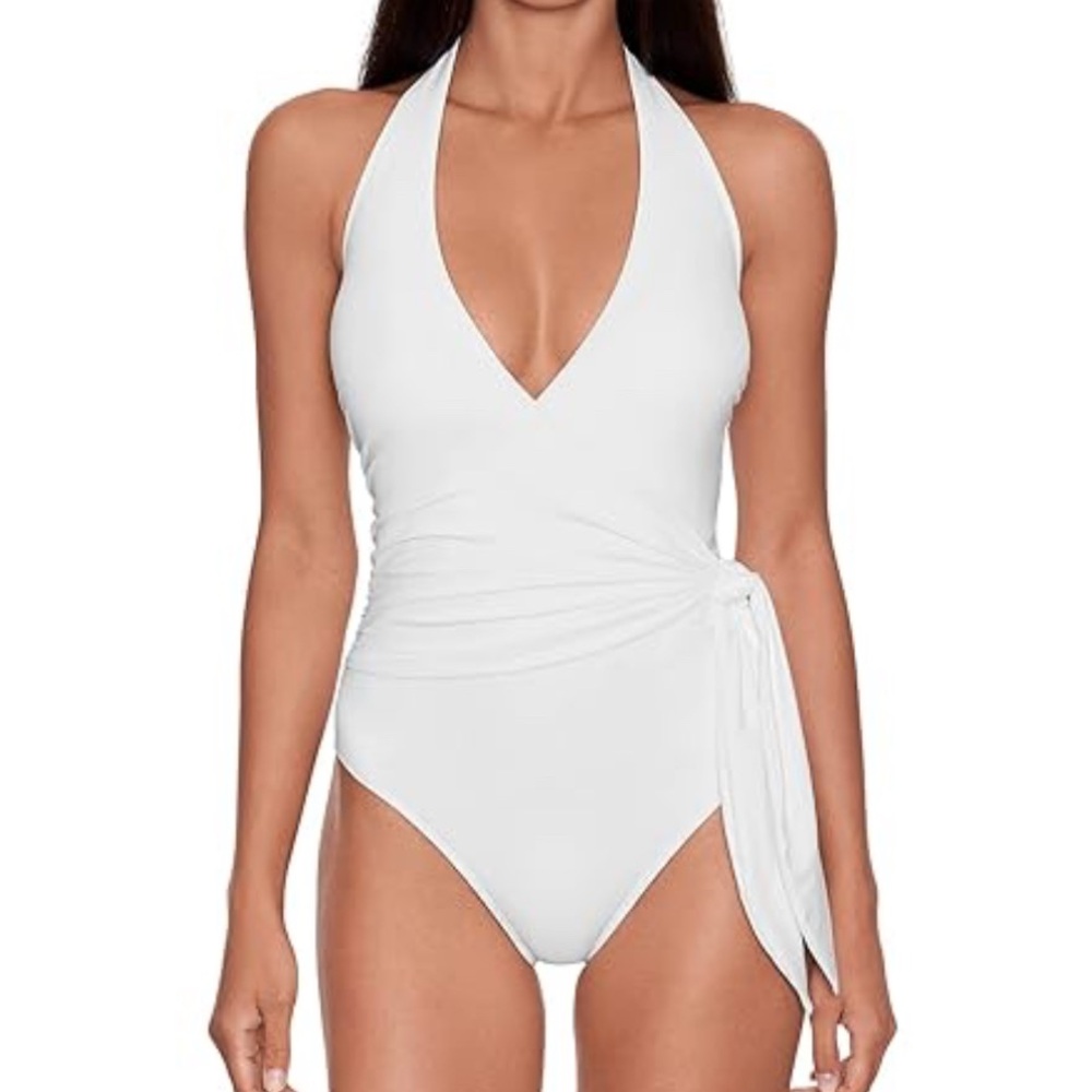 Ralph Lauren White Halter One-Piece Swimsuit